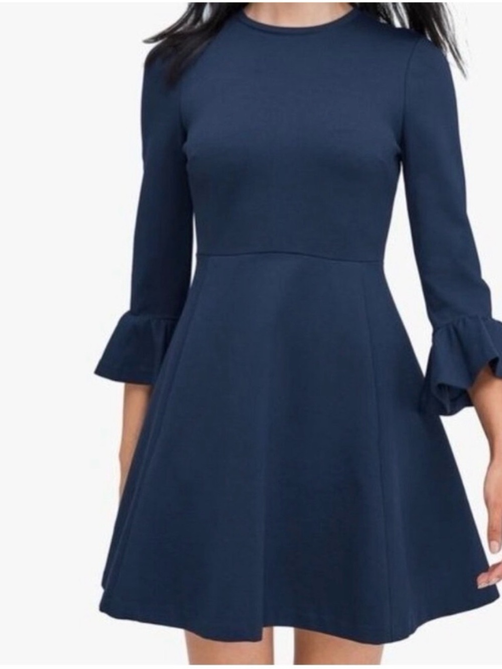 Kate Spade Navy Knit Fit-and-Flare Dress with Ruffle Sleeves